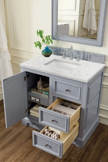 De Soto 36" Single Vanity, Silver Gray w/ 3 CM Eternal Jasmine Pearl Quartz Top - Image 4