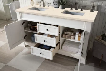 Brookfield 60" Double Vanity, Bright White w/ 3 CM Eternal Marfil Quartz Top - Image 4