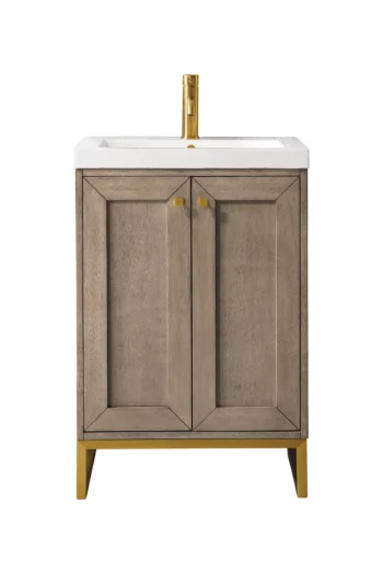 Chianti 20" Single Vanity, Whitewashed Walnut, Radiant Gold, w/ White Glossy Composite Stone Top