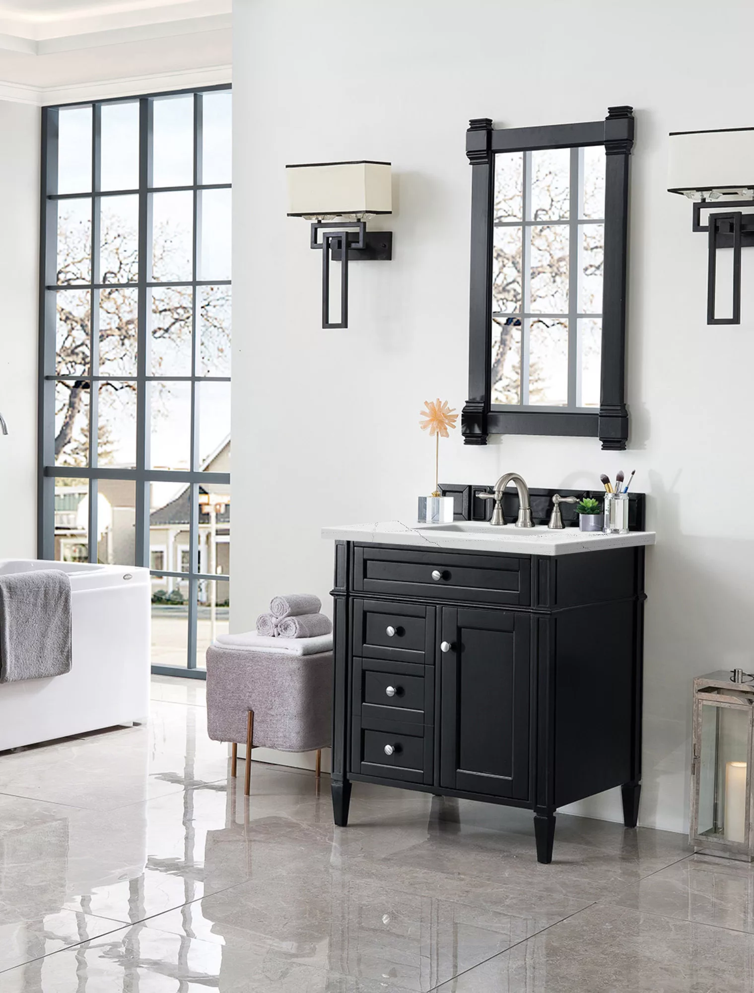 Brittany 30" Single Vanity, Black Onyx, w/ 3 CM Ethereal Noctis Quartz Top - Image 3