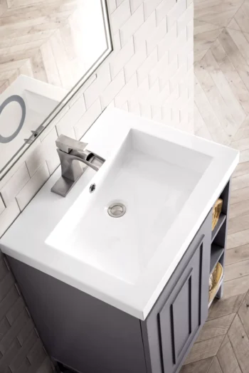 Alicante 24" Single Vanity, Gray Smoke, Brushed Nickel w/ White Glossy Composite Stone Top - Image 5