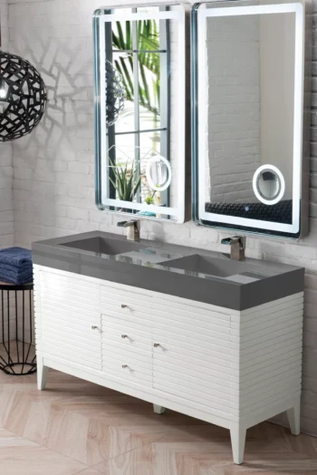 Linear 59" Double Vanity, Glossy White w/ Dusk Grey Glossy Composite Stone Top - Image 2