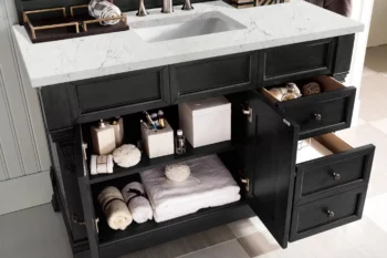 Brookfield 48" Single Vanity, Antique Black w/ 3 CM Eternal Jasmine Pearl Quartz Top - Image 4