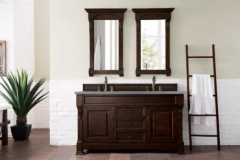 Brookfield 60" Double Vanity, Burnished Mahogany w/ 3 CM Grey Expo Quartz Top - Image 2