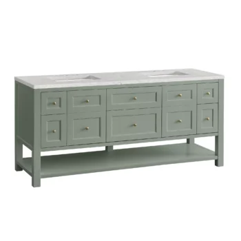 Breckenridge 72" Double Vanity, Smokey Celadon w/ 3 CM Eternal Jasmine Pearl Top - Image 2