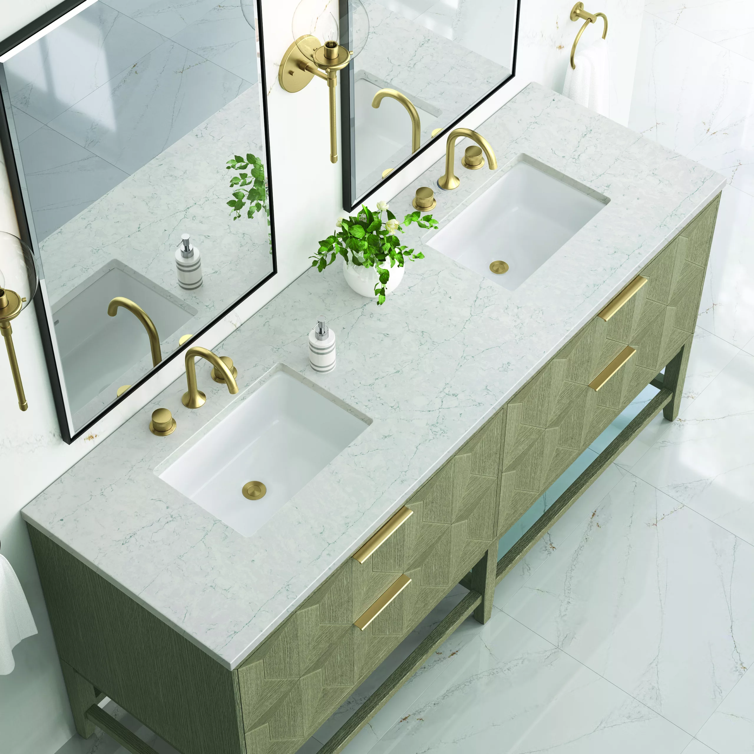 Emmeline 72" Double Vanity, Pebble Oak w/ 3 CM Eternal Jasmine Pearl Top - Image 5