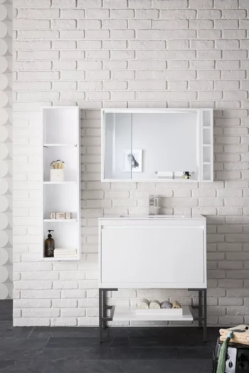 Mantova 31.5" Single Vanity, Glossy White, Matte Black Base w/ Glossy White Composite Stone Top - Image 2