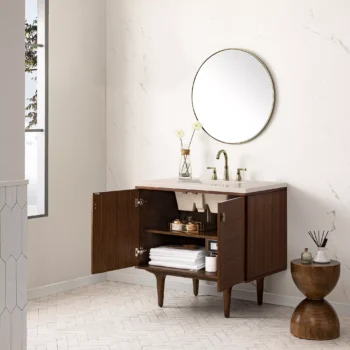 Amberly 36" Single Vanity, Mid-Century Walnut w/ 3 CM Eternal Marfil Top - Image 7