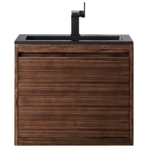 Mantova 23.6″ Single Vanity, Mid-Century Walnut w/ Charcoal Black Composite Stone Top