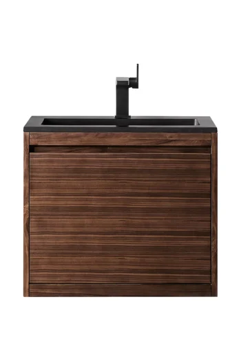 Mantova 23.6" Single Vanity, Mid-Century Walnut w/ Charcoal Black Composite Stone Top