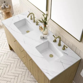 Hudson 60" Double Vanity, Light Natural Oak w/ 3 CM Ethereal Noctis Top - Image 5