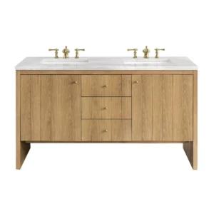 Hudson 60″ Double Vanity, Light Natural Oak w/ 3 CM Arctic Fall Top