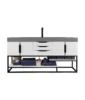 Columbia 72″ Single Vanity, Glossy White, Matte Black w/ Dusk Grey Glossy Composite Stone Top