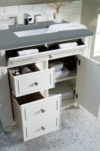Bristol 36" Single Vanity, Bright White w/ 3 CM Cala Blue Top - Image 4