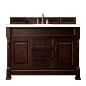 Brookfield 60″ Single Vanity, Burnished Mahogany w/ 3 CM Eternal Marfil Quartz Top