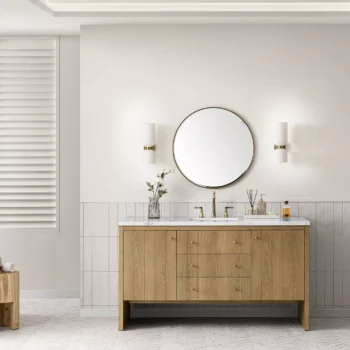 Hudson 60" Single Vanity, Light Natural Oak w/ 3 CM Ethereal Noctis Top - Image 2