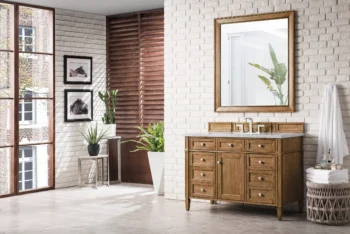 Brittany 48" Single Vanity, Saddle Brown w/ 3 CM Carrara Marble Top - Image 3