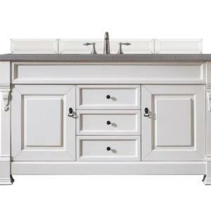 Brookfield 60″ Single Vanity, Bright White w/ 3 CM Grey Expo Quartz Top