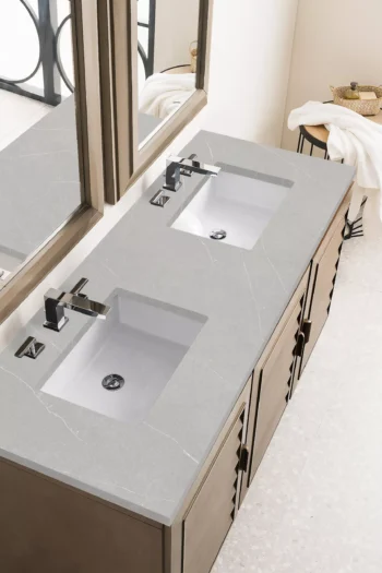 Portland 60" Double Vanity Whitewashed Walnut w/ 3 CM Eternal Serena Quartz Top - Image 3