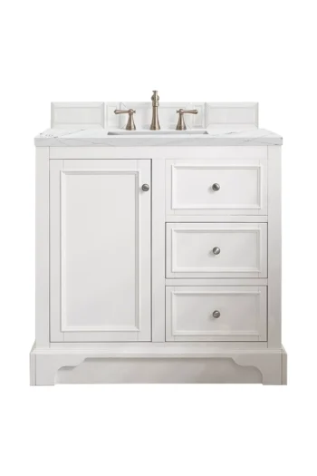 De Soto 36" Single Vanity, Bright White, w/ 3 CM Ethereal Noctis Quartz Top