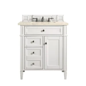 Brittany 30″ Single Vanity, Bright White, w/ 3 CM Eternal Marfil Quartz Top