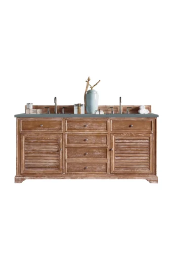 Savannah 72" Double Vanity, Driftwood w/ 3 CM Cala Blue Top