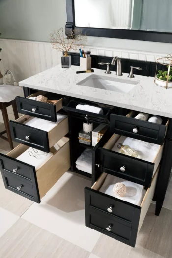 Brittany 48" Single Vanity, Black Onyx w/ 3 CM Eternal Jasmine Pearl Quartz Top - Image 4