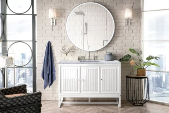 Athens 48" Single Vanity, Glossy White w/ 3 CM Carrara White Top - Image 4
