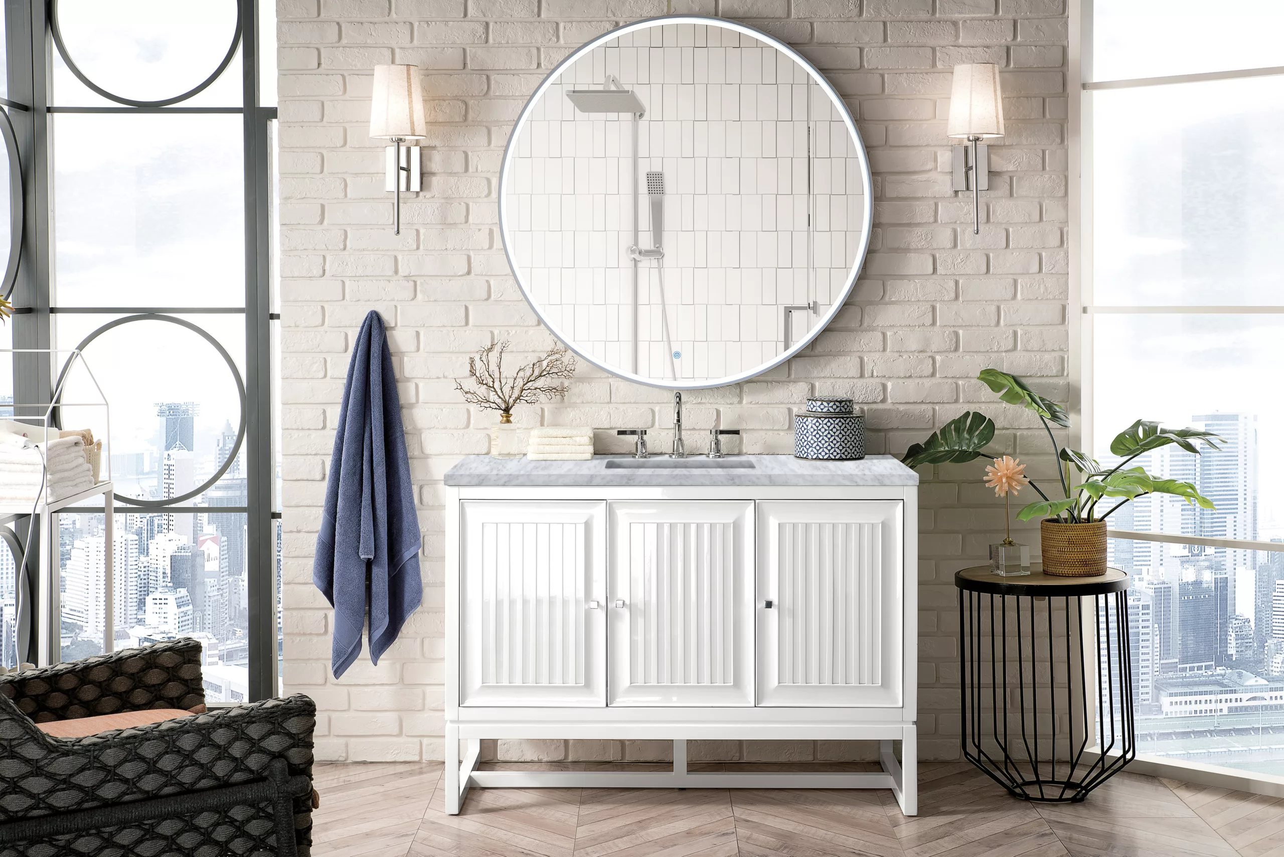 Athens 48" Single Vanity, Glossy White w/ 3 CM Carrara White Top - Image 4