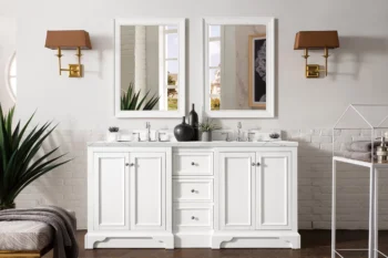 De Soto 72" Double Vanity, Bright White w/ 3 CM Ethereal Noctis Quartz Top - Image 2