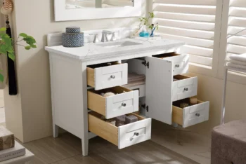 Palisades 48" Single Vanity, Bright White w/ 3 CM Eternal Jasmine Pearl Quartz Top - Image 4