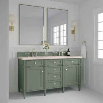Brittany 60" Double Vanity, Smokey Celadon w/ 3 CM Eternal Marfil Top - Image 4