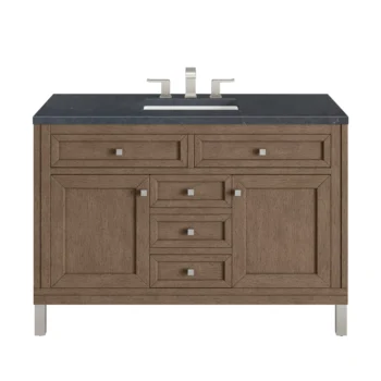 Chicago 48" Single Vanity, Whitewashed Walnut w/ 3 CM Charcoal Soapstone Quartz Top