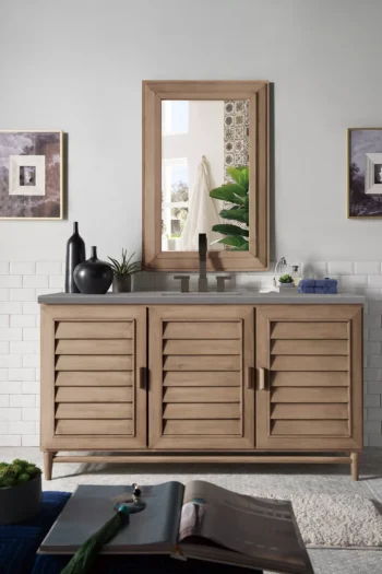 Portland 60" Single Vanity Whitewashed Walnut w/ 3 CM Grey Expo Quartz Top - Image 2