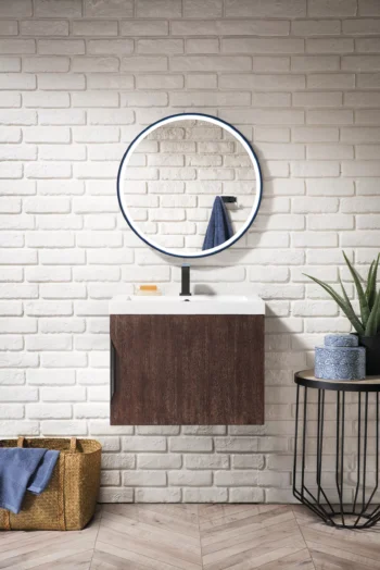 Columbia 24" Single Vanity, Coffee Oak w/ White Glossy Composite Stone Top - Image 7