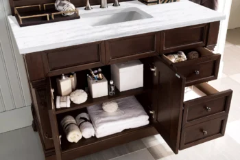 Brookfield 48" Single Vanity, Burnished Mahogany w/ 3 CM Arctic Fall Solid Surface Top - Image 4