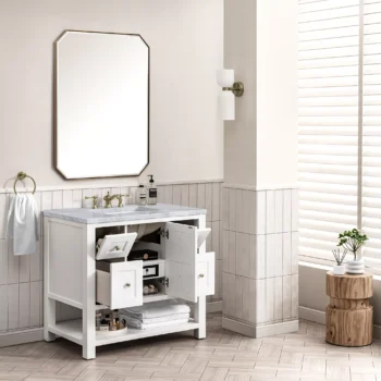 Breckenridge 36" Single Vanity, Bright White w/ 3 CM Carrara Marble Top - Image 4