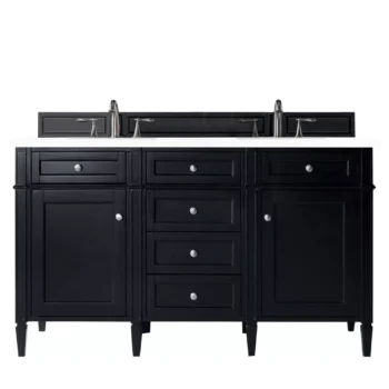 Brittany 60" Double Vanity, Black Onyx w/ 3 CM White Zeus Quartz Top