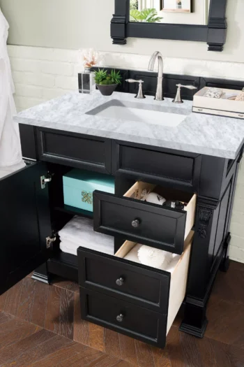 Brookfield 36" Single Vanity, Antique Black w/ 3 CM Carrara Marble Top - Image 4