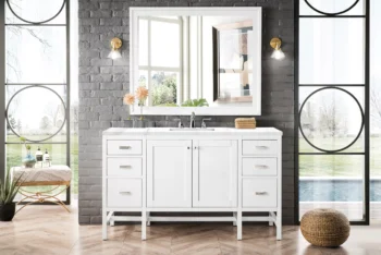 Addison 60" Single Vanity, Glossy White w/ 3 CM Carrara White Top - Image 2