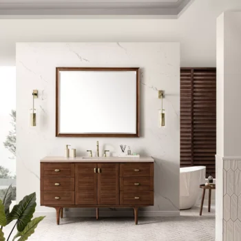 Amberly 60" Single Vanity, Mid-Century Walnut w/ 3 CM Eternal Marfil Top - Image 3