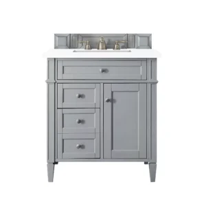Brittany 30″ Single Vanity, Urban Gray, w/ 3 CM White Zeus Quartz Top