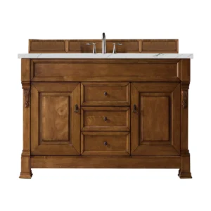Brookfield 60″ Single Vanity, Country Oak w/ 3 CM Ethereal Noctis Quartz Top