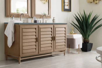 Portland 60" Double Vanity Whitewashed Walnut w/ 3 CM Cala Blue Top - Image 3