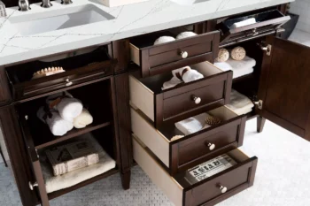 Brittany 60" Double Vanity, Burnished Mahogany w/ 3 CM Ethereal Noctis Quartz Top - Image 4