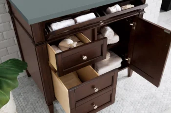 Brittany 36" Single Vanity, Burnished Mahogany w/ 3 CM Cala Blue Top - Image 4