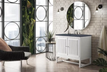 Athens 36" Single Vanity, Glossy White w/ 3 CM Charcoal Soapstone Quartz Top - Image 5
