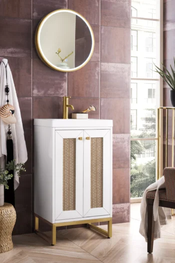 Chianti 20" Single Vanity, Glossy White, Radiant Gold, w/ White Glossy Composite Stone Top - Image 3
