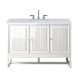Athens 48″ Single Vanity, Glossy White w/ 3 CM Carrara White Top