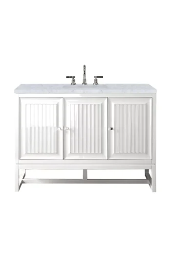 Athens 48" Single Vanity, Glossy White w/ 3 CM Carrara White Top